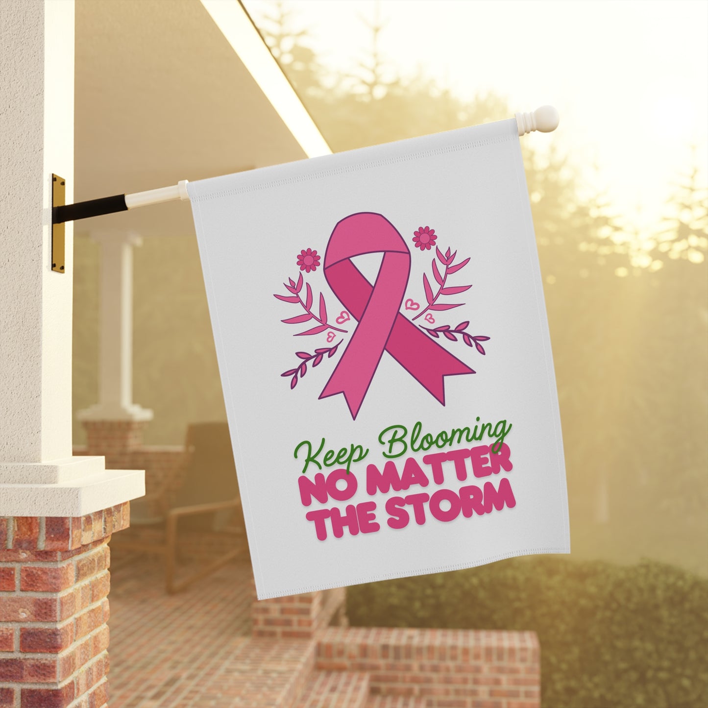 Garden Flag Breast Cancer Awareness, Keep Blooming, Pink Ribbon Support