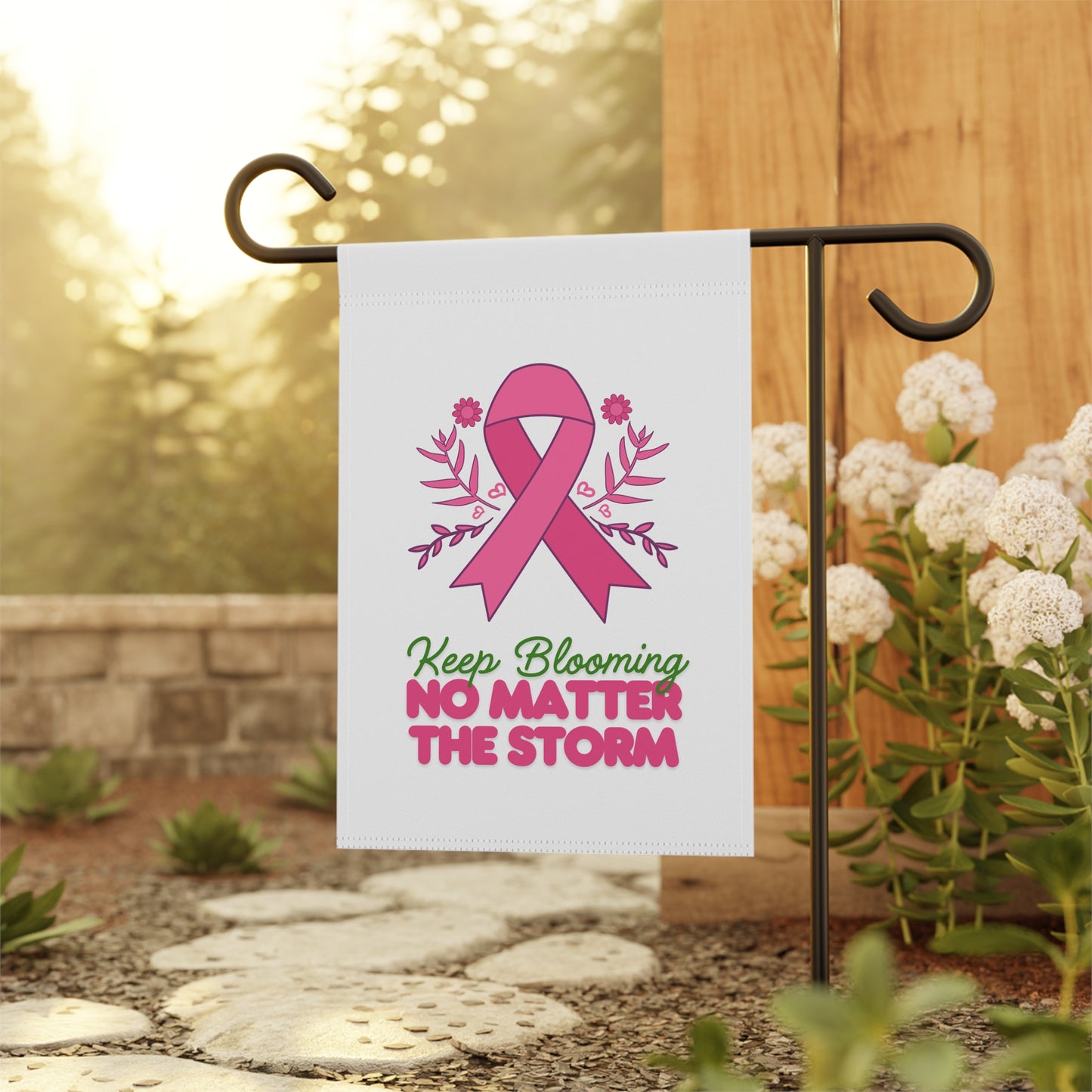 Garden Flag Breast Cancer Awareness, Keep Blooming, Pink Ribbon Support