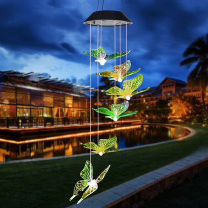 Butterfly Wind Chime LED Solar Garden Light - Includes Hanging Wire