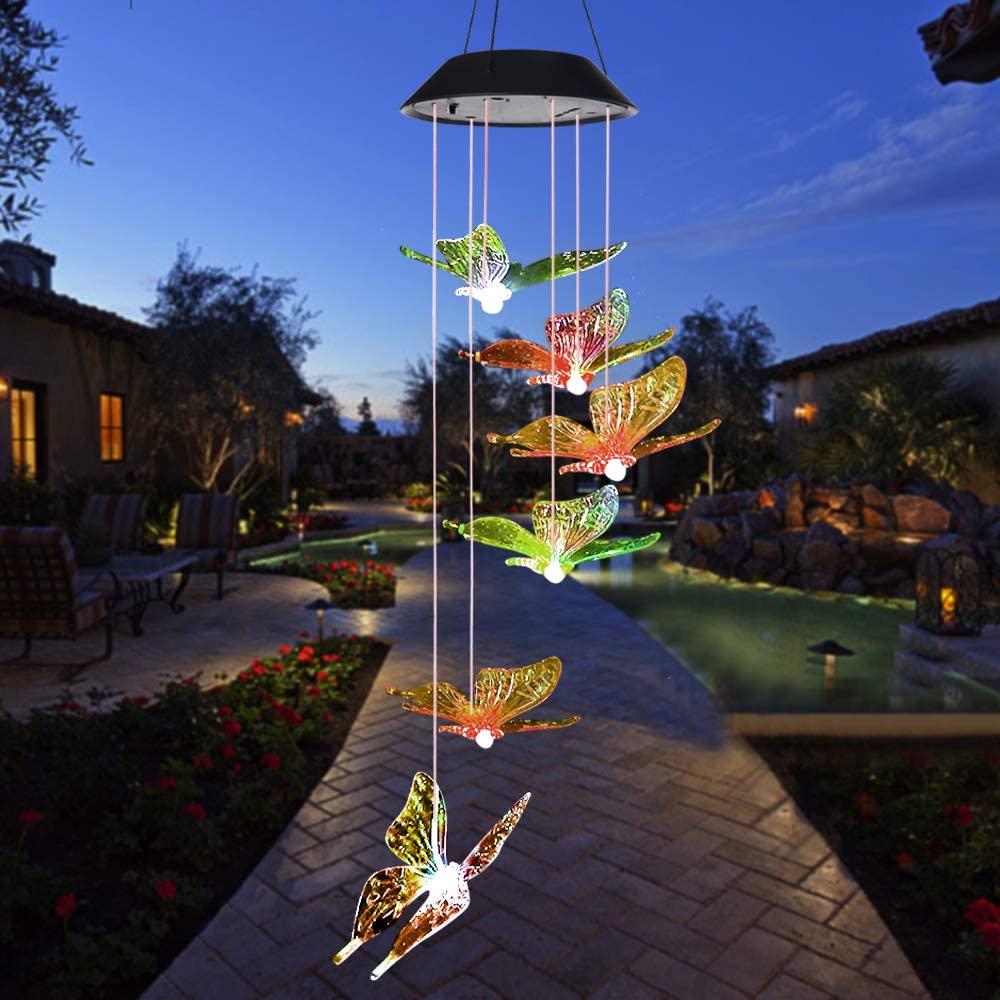 Butterfly Wind Chime LED Solar Garden Light - Includes Hanging Wire