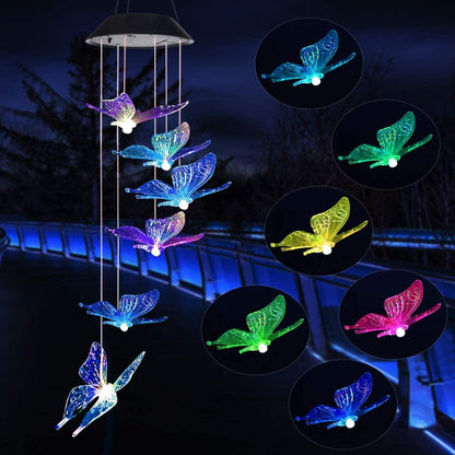 Butterfly Wind Chime LED Solar Garden Light - Includes Hanging Wire