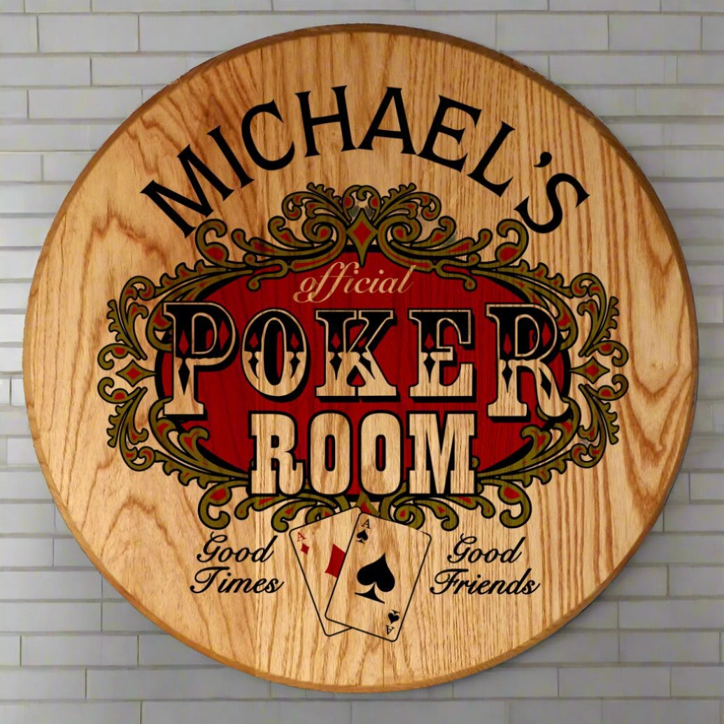 Personalized Poker Room Barrel Head Sign