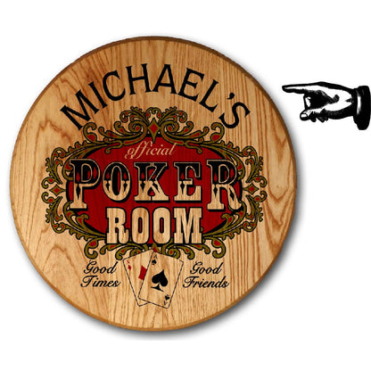 Personalized Poker Room Barrel Head Sign