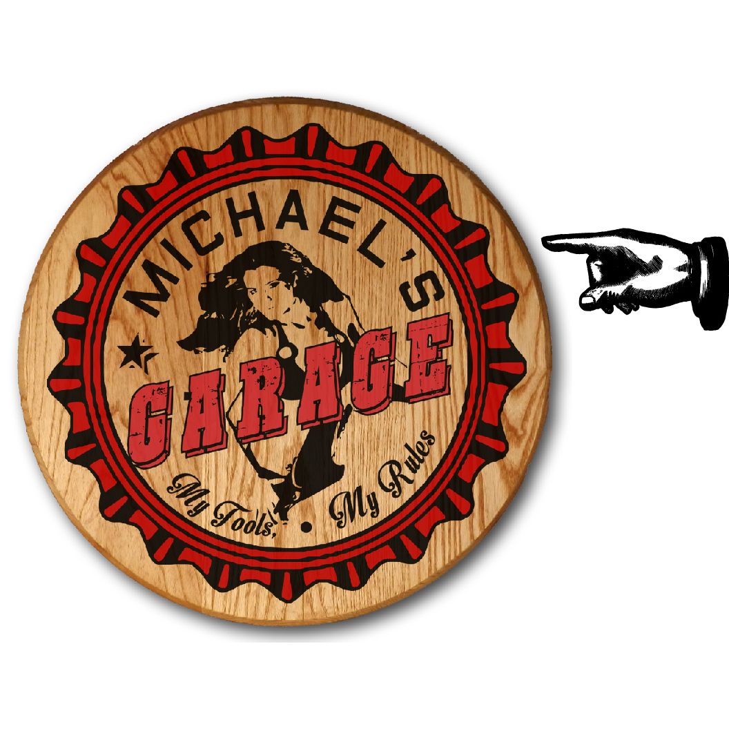 Personalized Garage Girl Barrel Head Sign