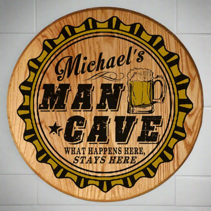 Personalized Man Cave Barrel Head Sign