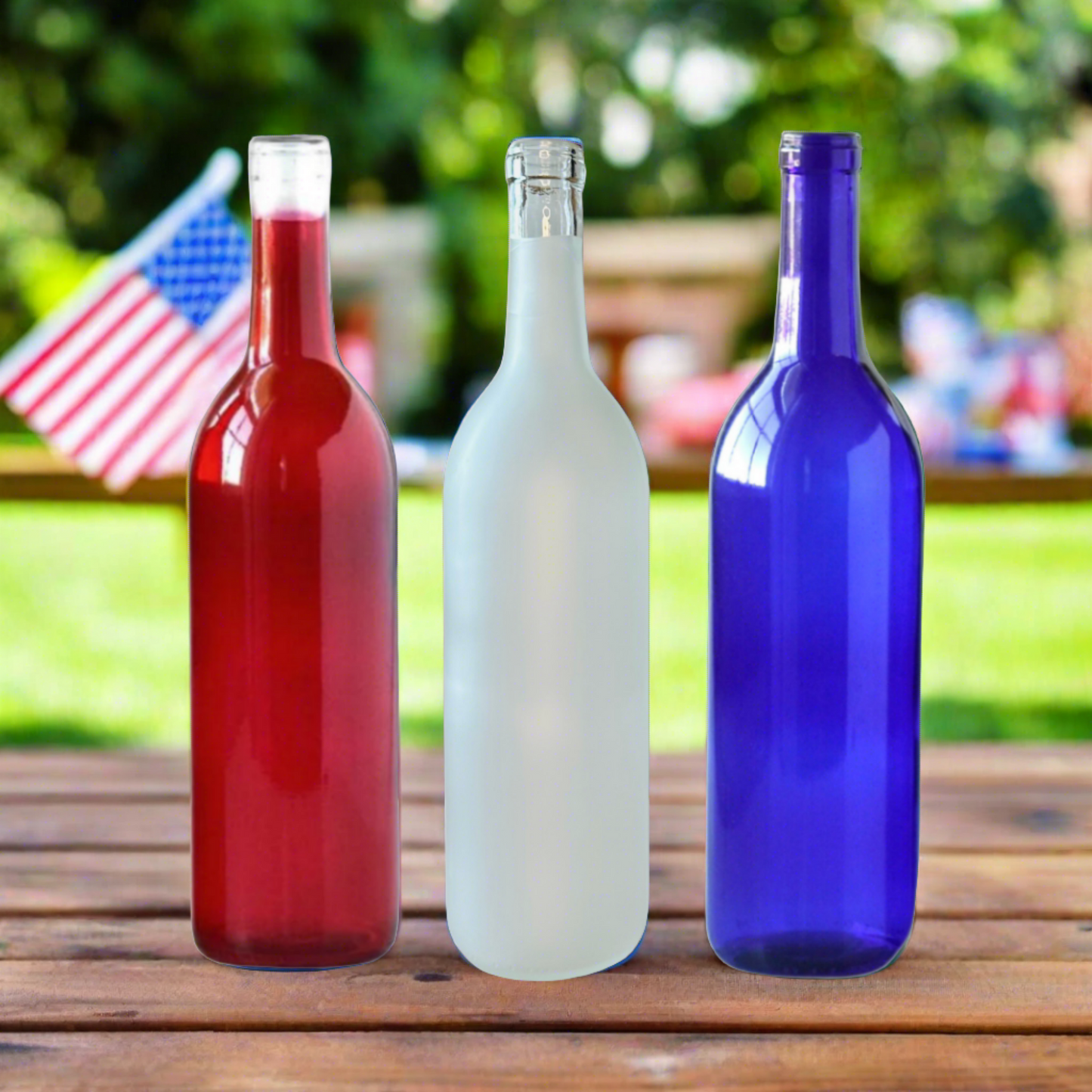 Empty Red White Blue Colored Wine Bottles, 750ml - DIY Projects, Décor and Bottle Trees, Pack of 3 Patriotic Bottles