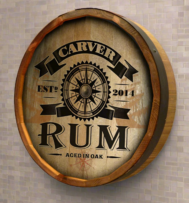 Personalized Full Color Rum Compass Quarter Barrel Sign