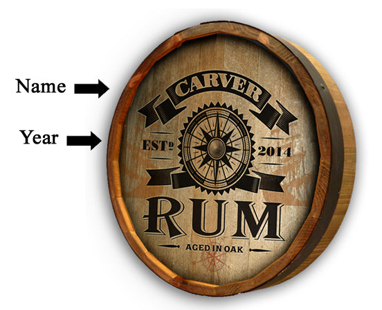 Personalized Full Color Rum Compass Quarter Barrel Sign