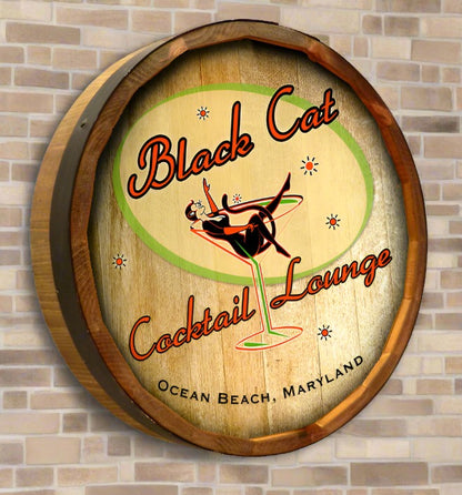 Personalized Full Color Black Cat Cocktails Quarter Barrel Sign