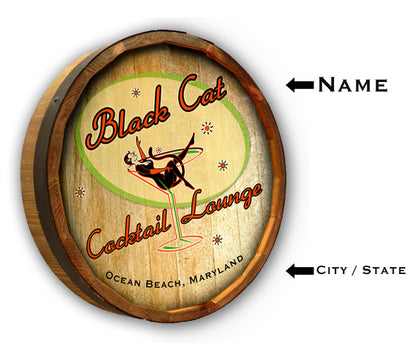 Personalized Full Color Black Cat Cocktails Quarter Barrel Sign