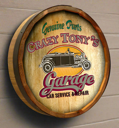 Personalized Full Color Tony's Garage Quarter Barrel Sign