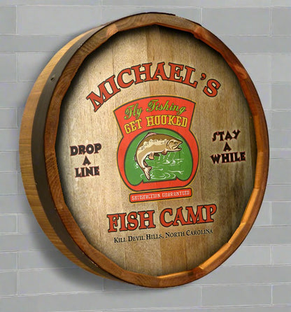 Personalized Full Color Fish Camp Quarter Barrel Sign