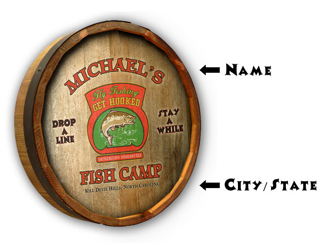 Personalized Full Color Fish Camp Quarter Barrel Sign