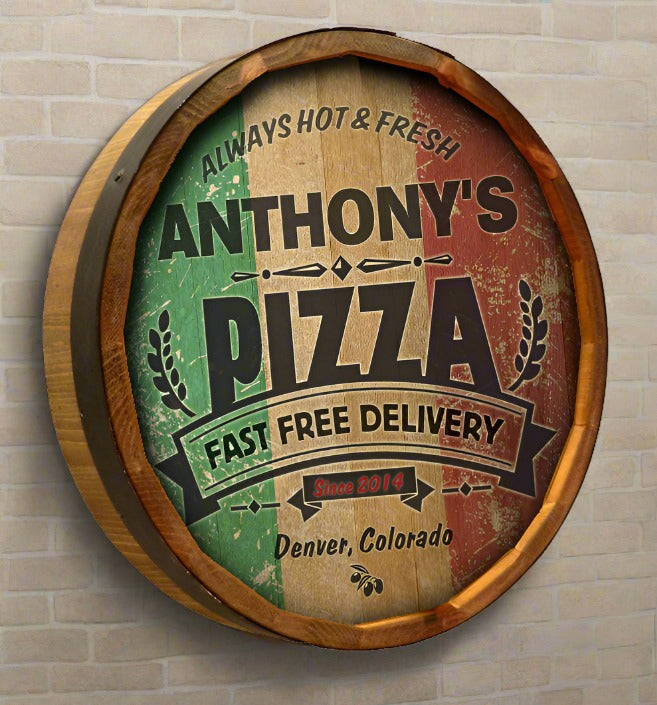 Personalized Full Color Pizza Parlor Quarter Barrel Sign