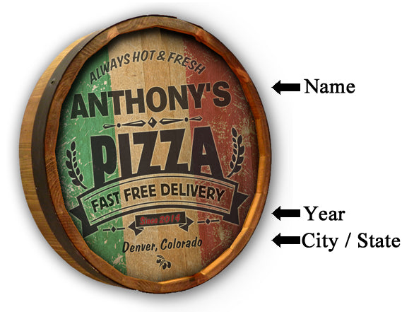 Personalized Full Color Pizza Parlor Quarter Barrel Sign