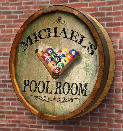 Personalized Full Color Pool Room Quarter Barrel Sign