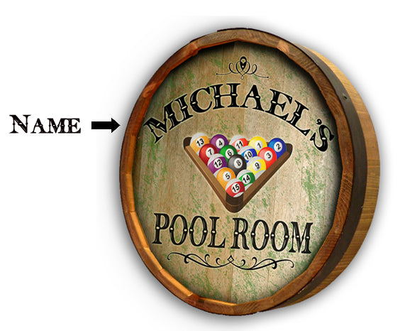 Personalized Full Color Pool Room Quarter Barrel Sign