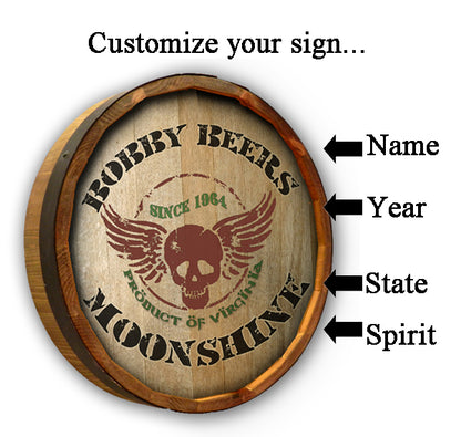 Personalized Full Color Skull Wings Quarter Barrel Sign