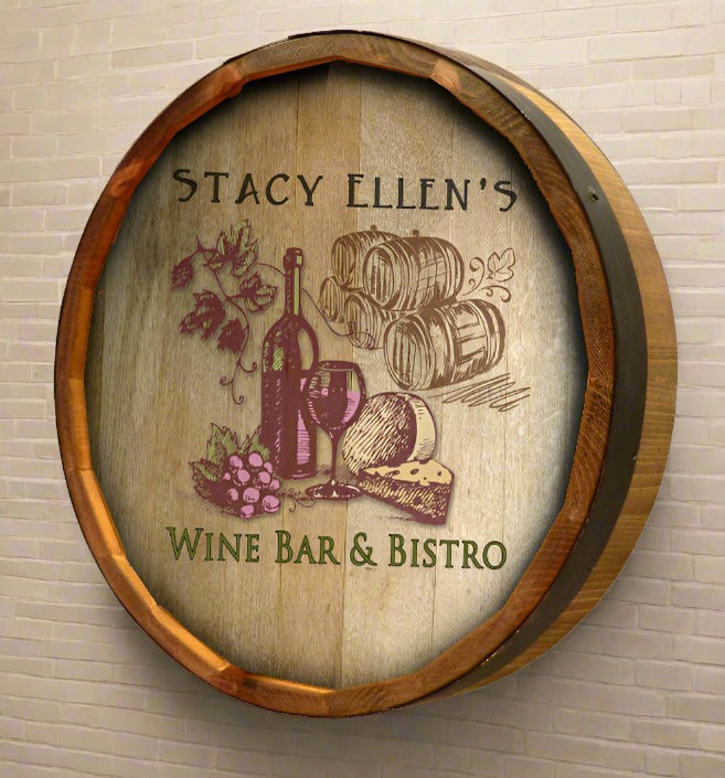 Personalized Full Color Wine & Cheese Quarter Barrel Sign