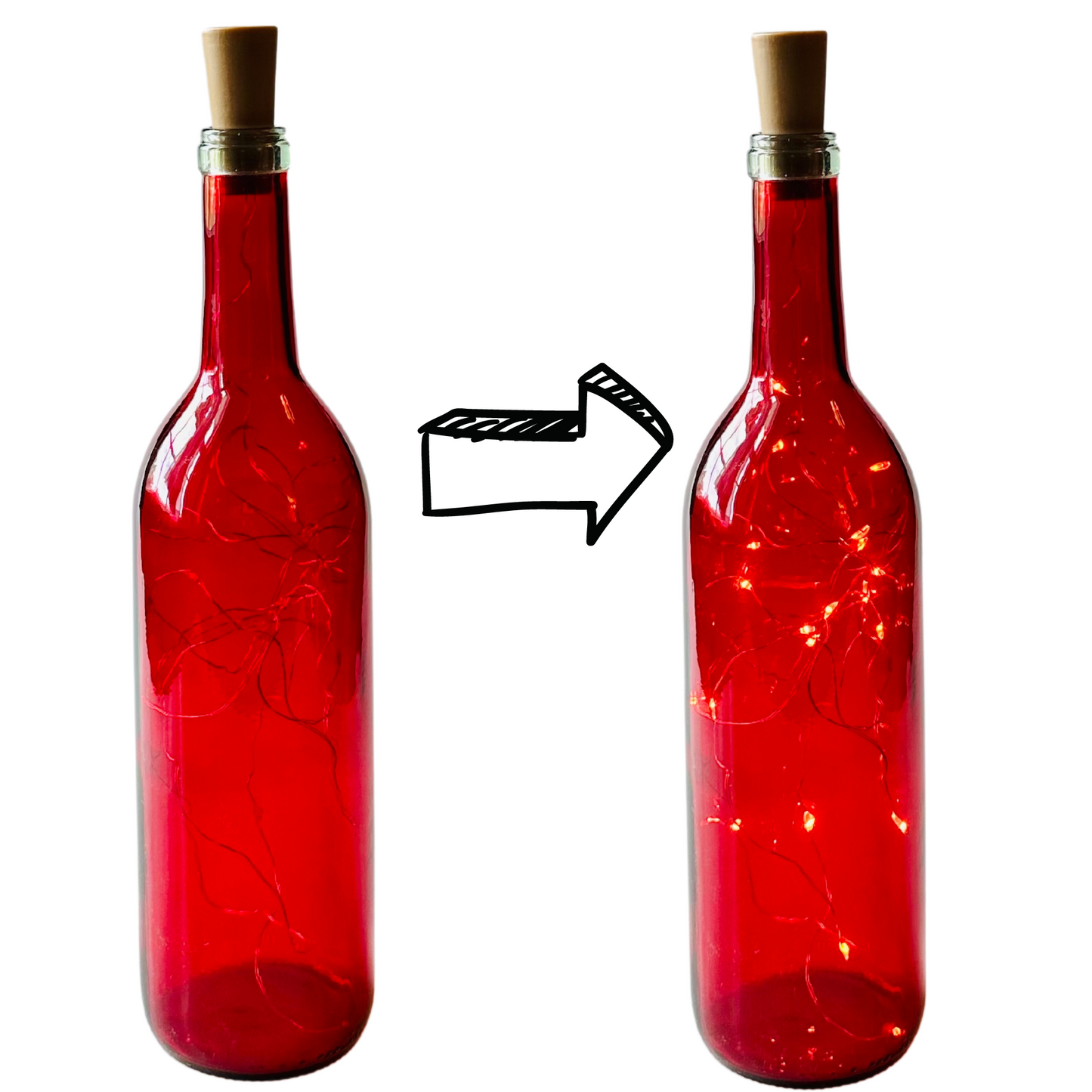 Red Wine Bottle with Warm White Fairy String Lights, 750ml, Battery Operated Lights - DIY Projects and  Décor