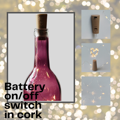 Purple Wine Bottle with Warm White Fairy Lights Powered From Cork, Wine Bottle with Battery Operated Lights