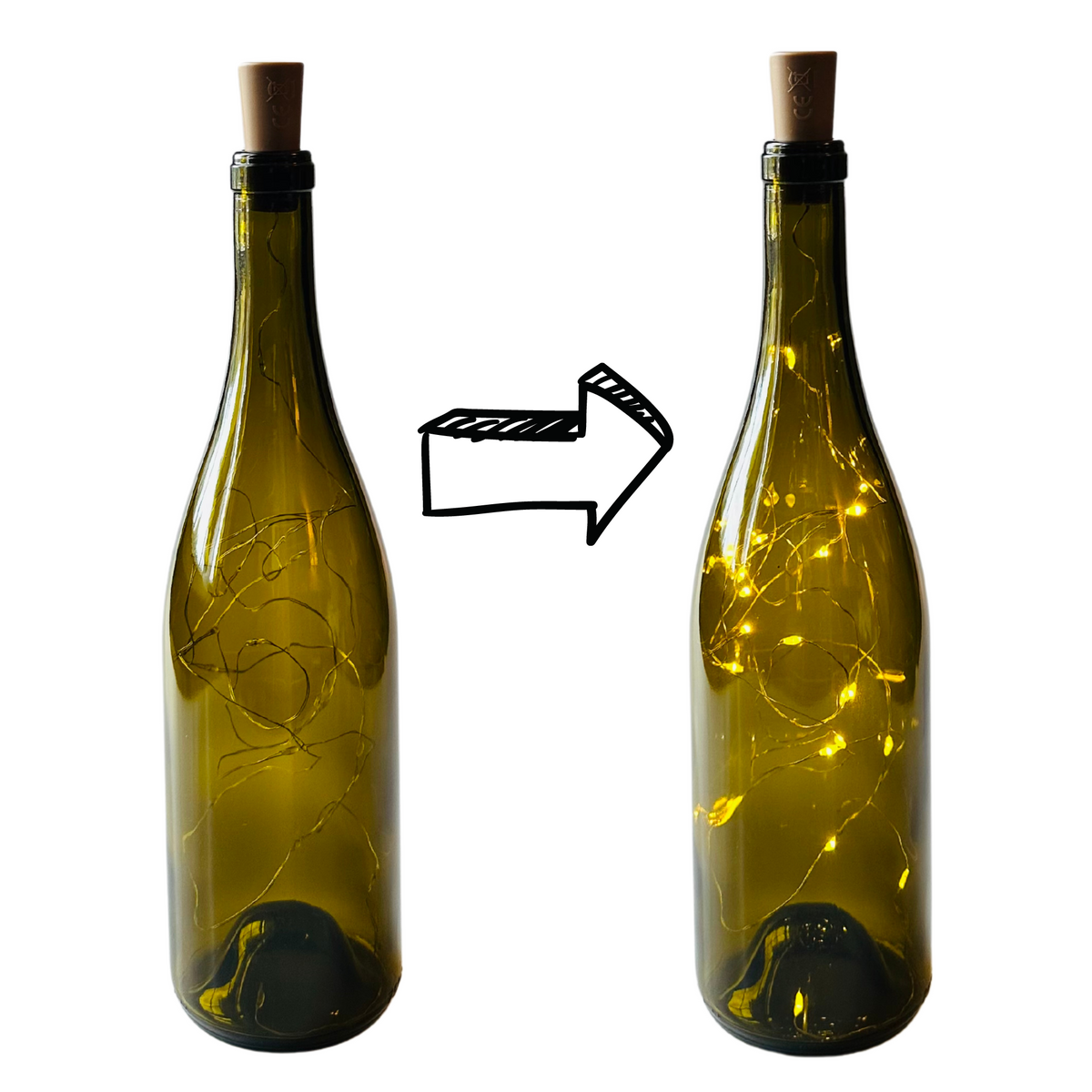 Wine Bottle with Warm White Fairy Lights Powered From Cork, Wine Bottl ...