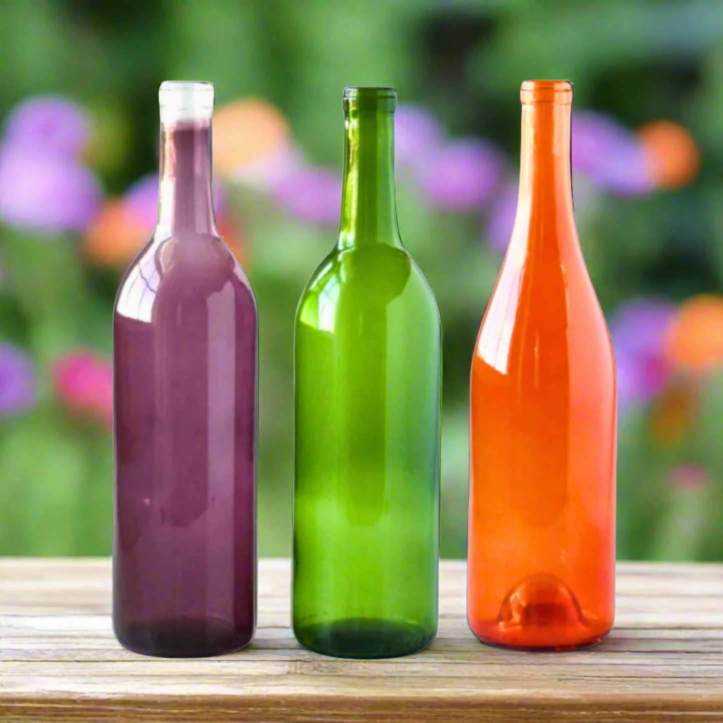 Empty Spring Colored Wine Bottles, 750ml - DIY Projects, Décor and Bottle Trees, Pack of 3