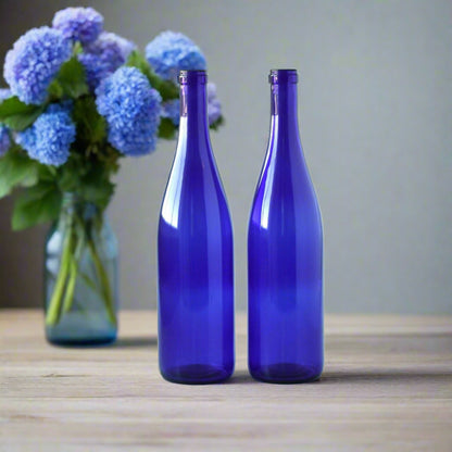 Empty Blue Burgundy Wine Bottles, 750ml - DIY Projects, Décor and Bottle Trees, Pack of 2