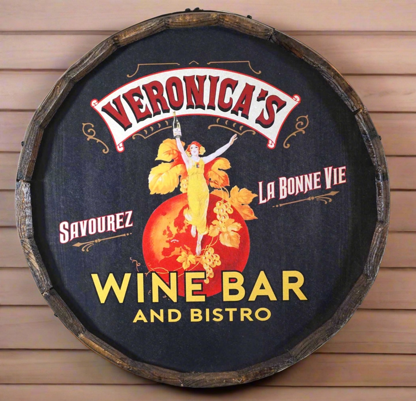 Personalized Full Color Wine Bar & Bistro Quarter Barrel Sign