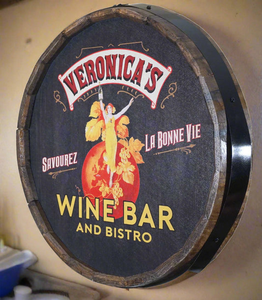 Personalized Full Color Wine Bar & Bistro Quarter Barrel Sign