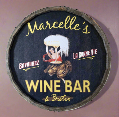 Personalized Full Color Wine Bar Quarter Barrel Sign