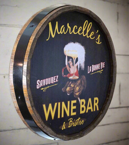 Personalized Full Color Wine Bar Quarter Barrel Sign