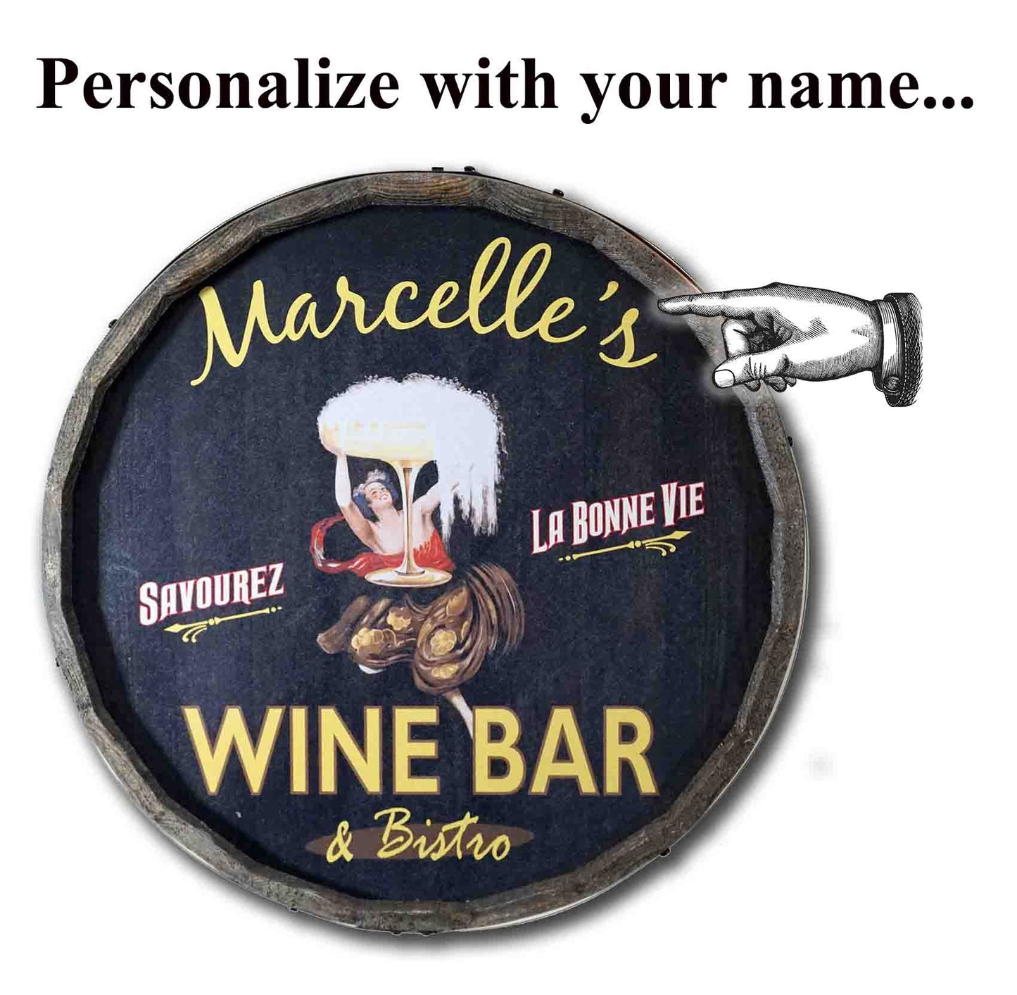 Personalized Full Color Wine Bar Quarter Barrel Sign