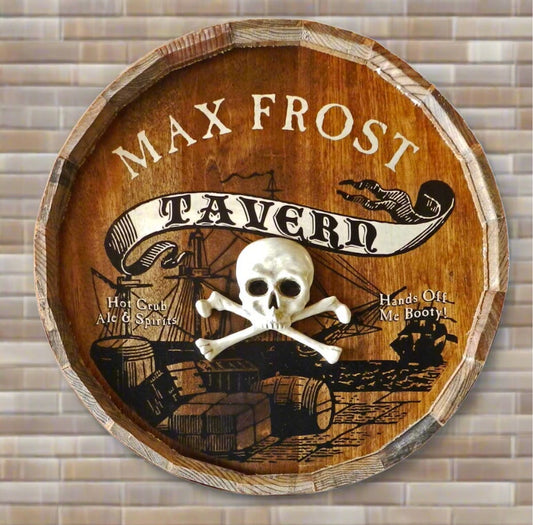 Personalized Pirate Tavern Quarter Barrel Sign with Relief