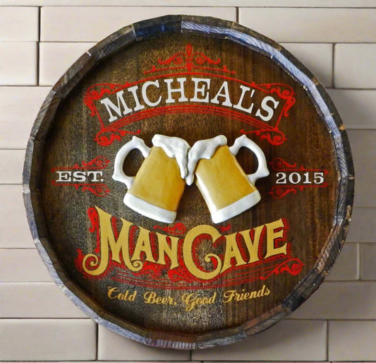 Personalized Mancave Quarter Barrel Sign with Relief