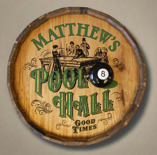 Personalized Pool Hall Quarter Barrel Sign with Relief