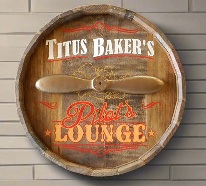 Personalized Pilot's Lounge Quarter Barrel Sign with Relief