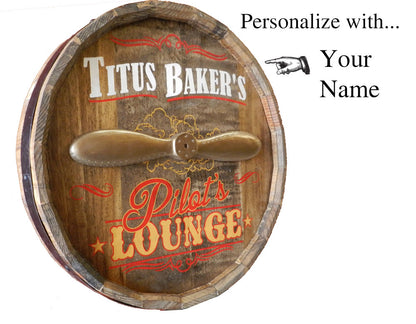 Personalized Pilot's Lounge Quarter Barrel Sign with Relief