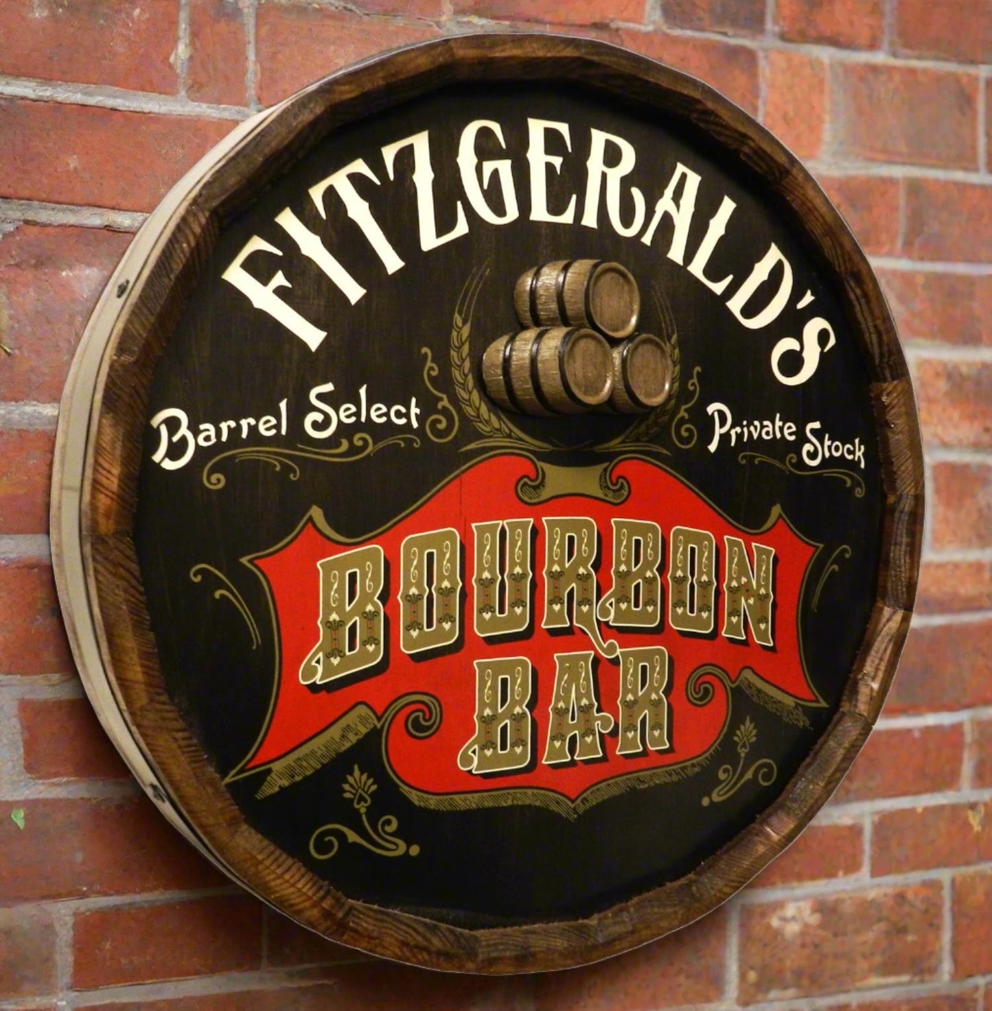 Personalized Bourbon Bar Quarter Barrel Sign with Relief