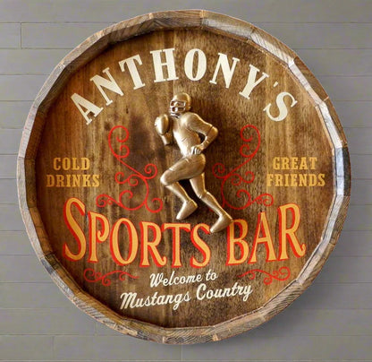 Personalized Sport's Bar Quarter Barrel Sign with Relief