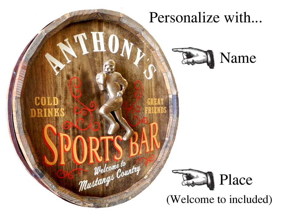 Personalized Sport's Bar Quarter Barrel Sign with Relief