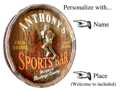 Personalized Sport's Bar Quarter Barrel Sign with Relief