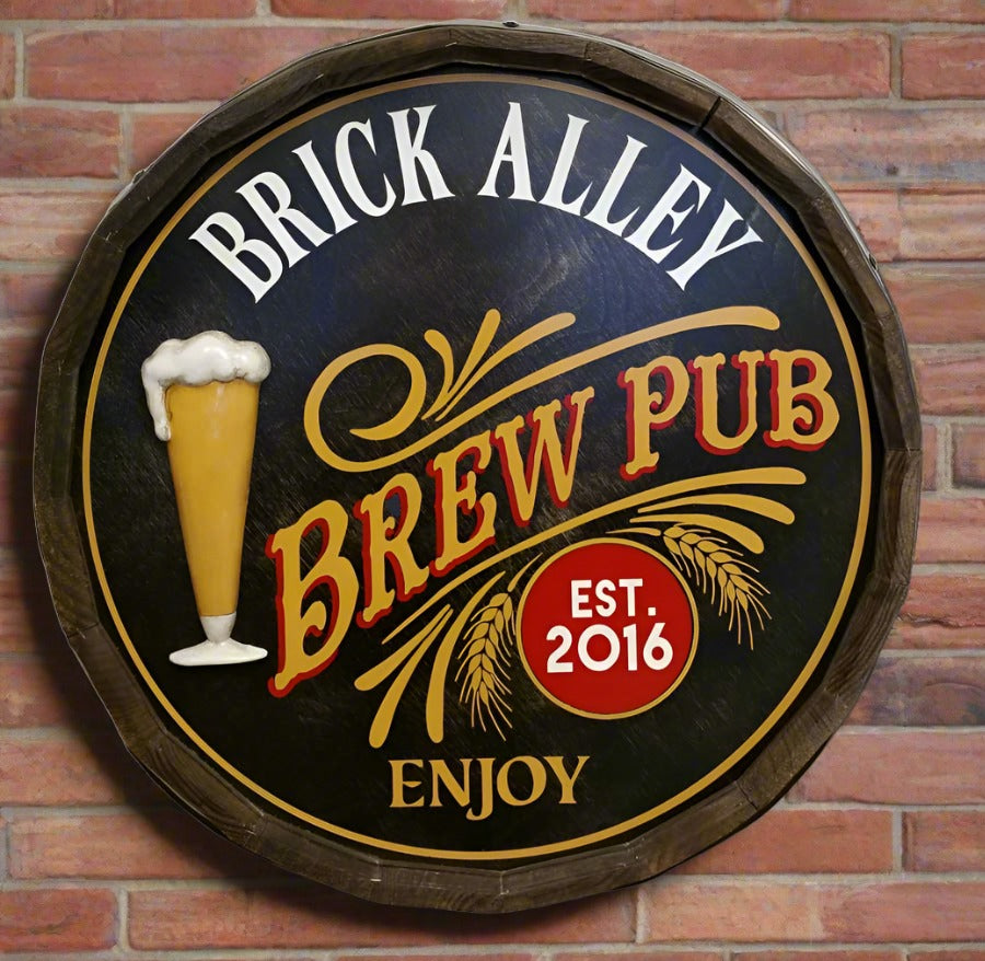 Personalized Brew Pub Quarter Barrel Sign with Relief