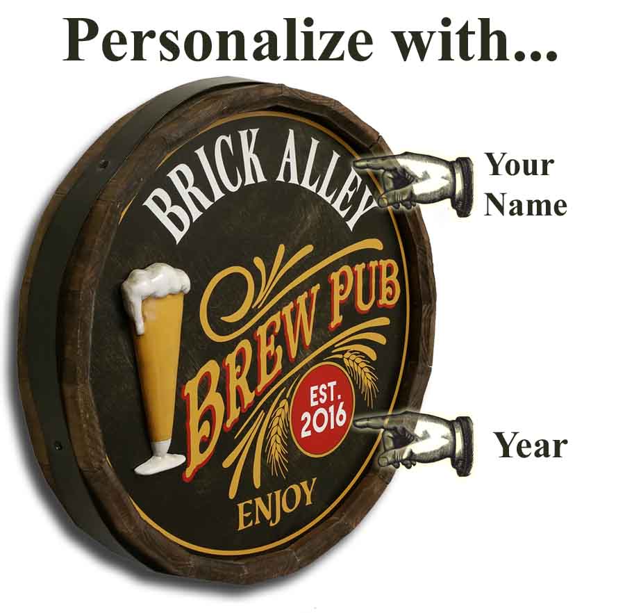 Personalized Brew Pub Quarter Barrel Sign with Relief