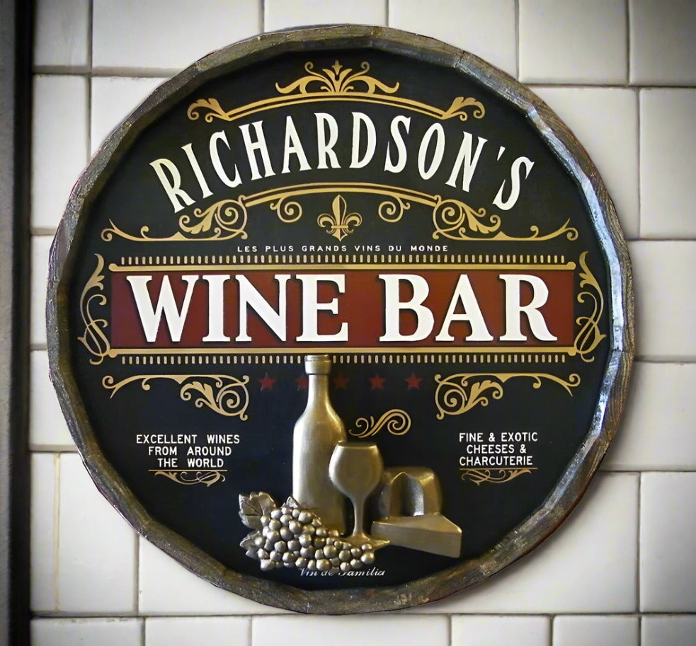 Personalized Wine Bar Quarter Barrel Sign with Relief