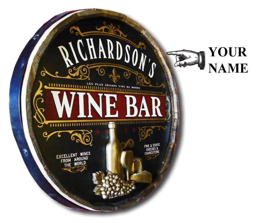 Personalized Wine Bar Quarter Barrel Sign with Relief