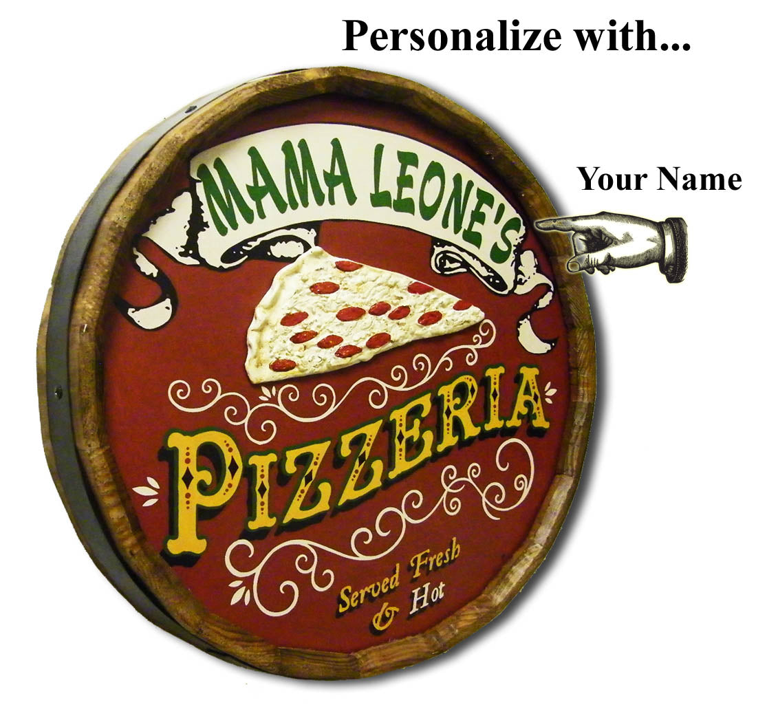 Personalized Pizzaria Quarter Barrel Sign with Relief