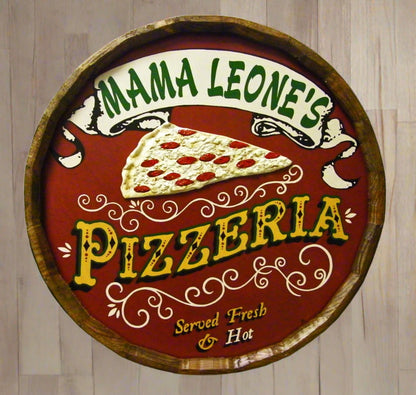 Personalized Pizzaria Quarter Barrel Sign with Relief