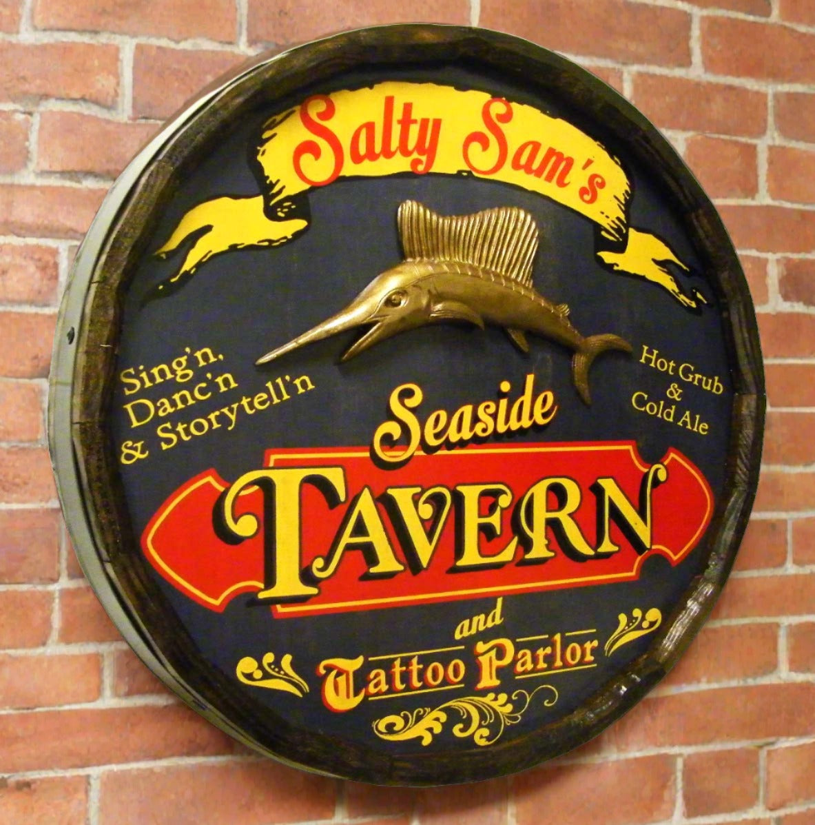 Personalized Seaside Tavern Quarter Barrel Sign with Relief