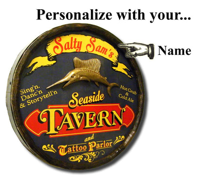 Personalized Seaside Tavern Quarter Barrel Sign with Relief